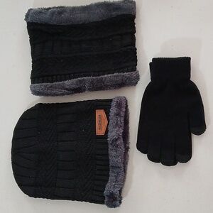 Warm Slouchy Beanie Hat, Cowl, and Gloves Set